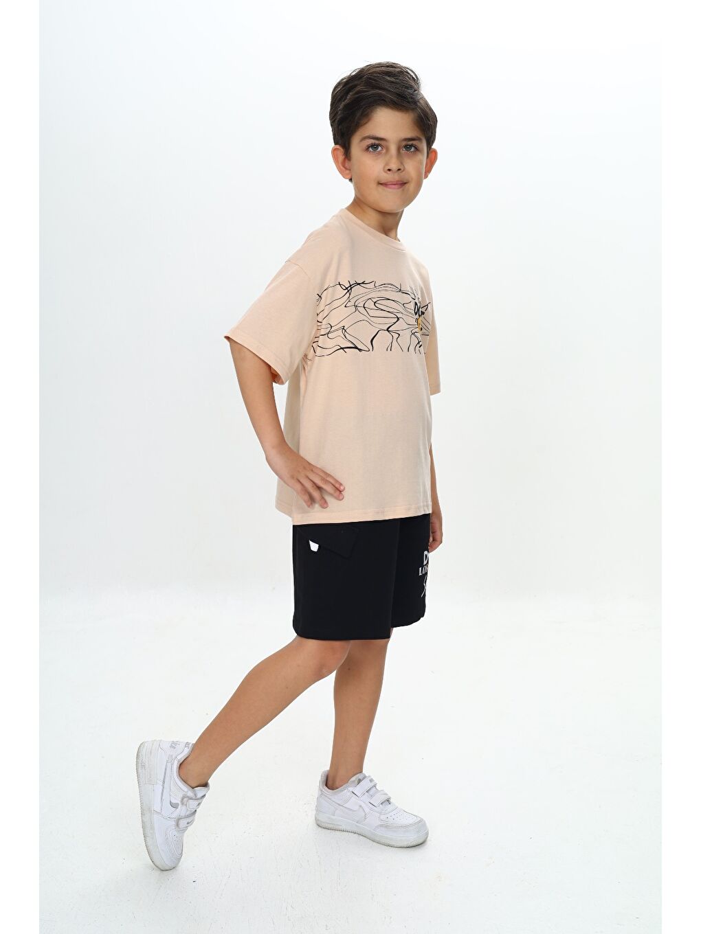 Bej Erkek Çocuk Smile Yazı Baskılı Şortlu Takım-1