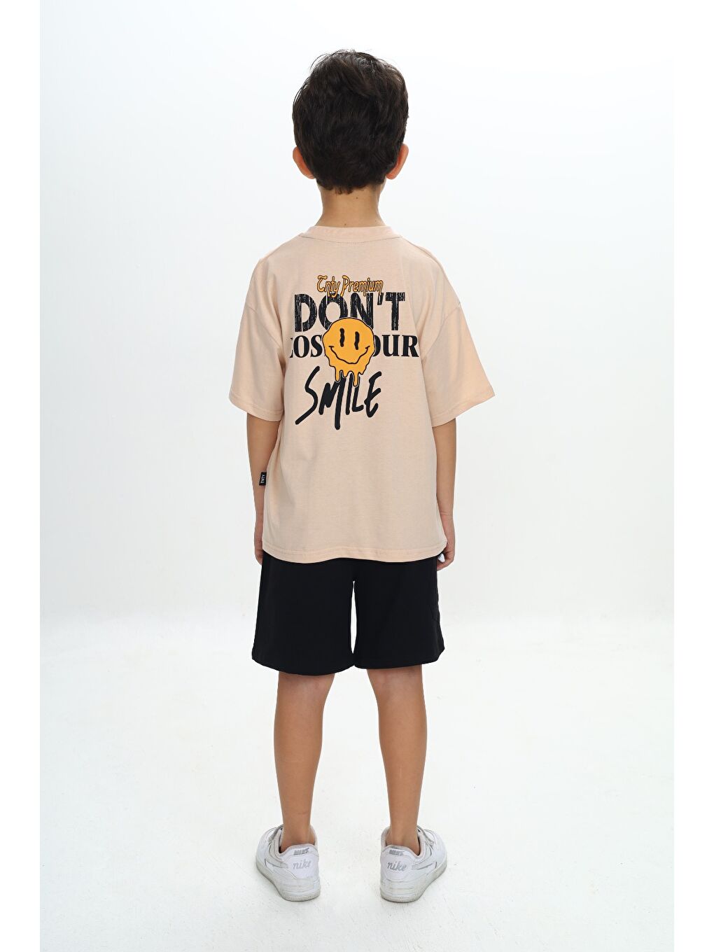 Bej Erkek Çocuk Smile Yazı Baskılı Şortlu Takım-3