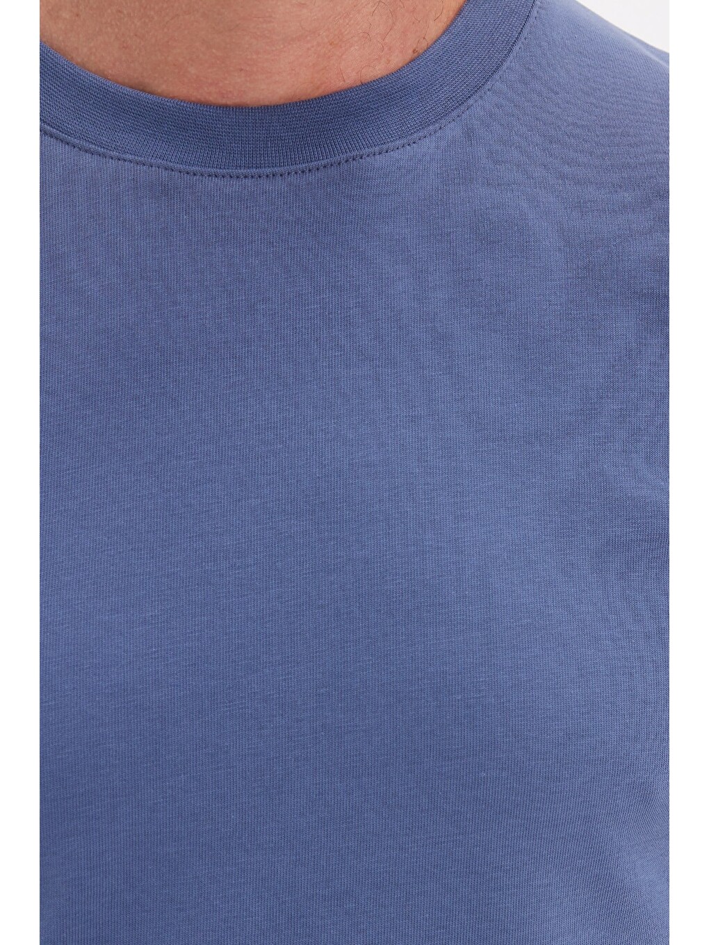 Unisex Regular Fit Rahat Kesim %100 Pamuk Bisiklet Yaka İndigo Tişört-3