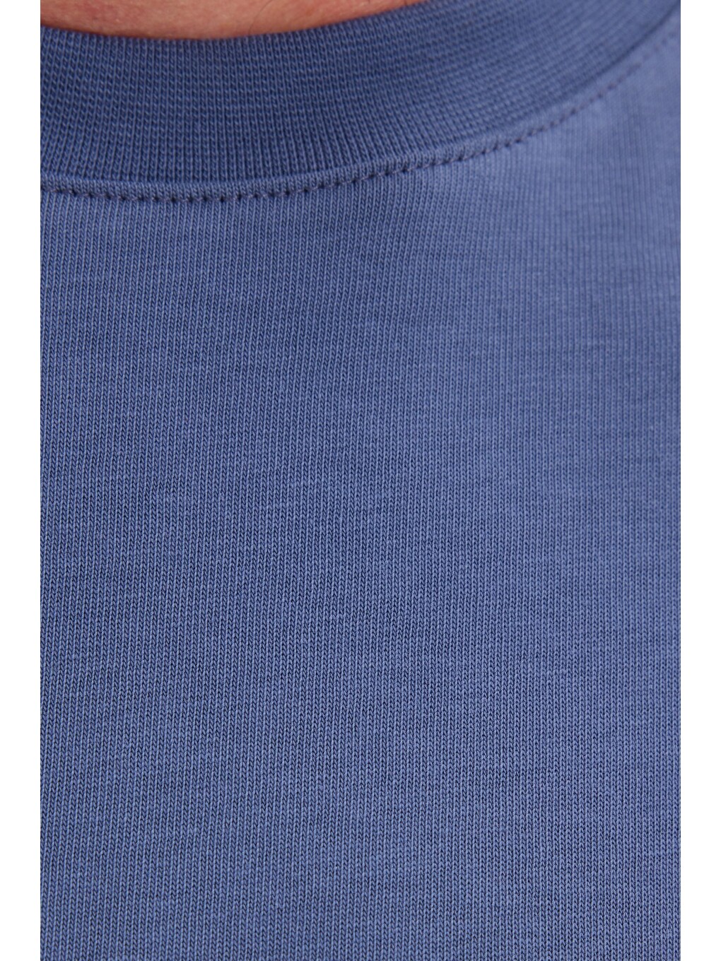 Unisex Regular Fit Rahat Kesim %100 Pamuk Bisiklet Yaka İndigo Tişört-4