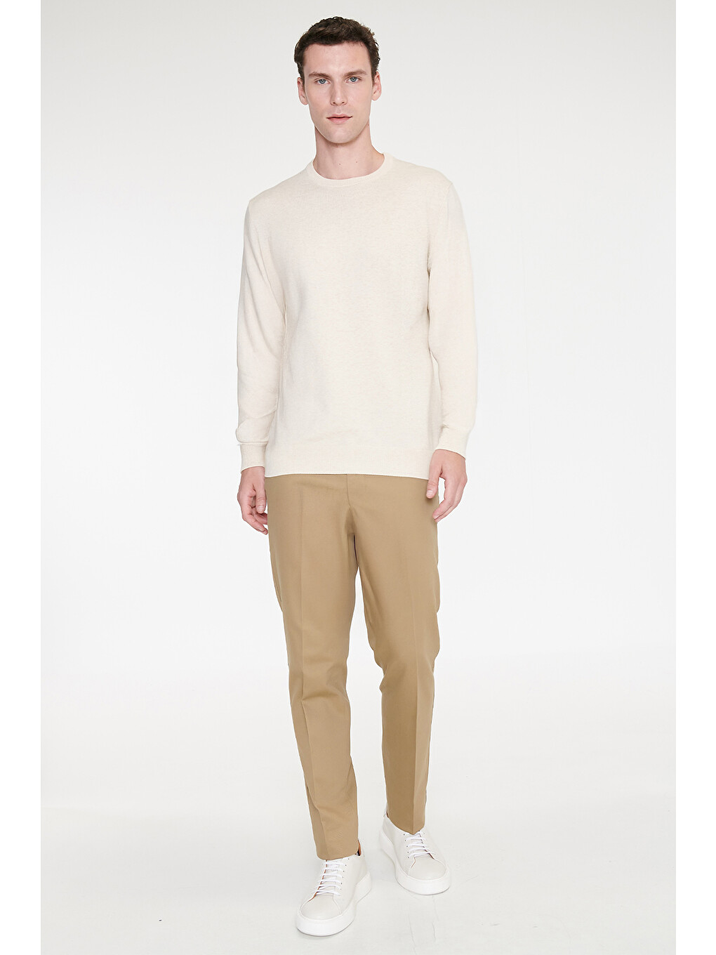 Erkek Bej Pamuklu Slim Fit Dar Kesim Yan Cepli Esnek Pantolon-2