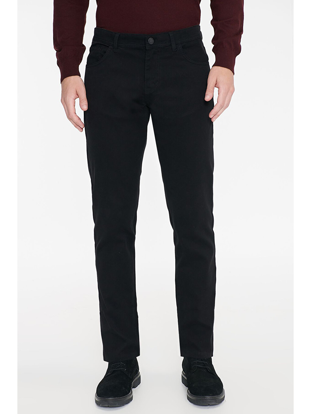 Erkek Siyah Pamuklu Slim Fit Dar Kesim 5 Cepli Esnek Casual Pantolon-1