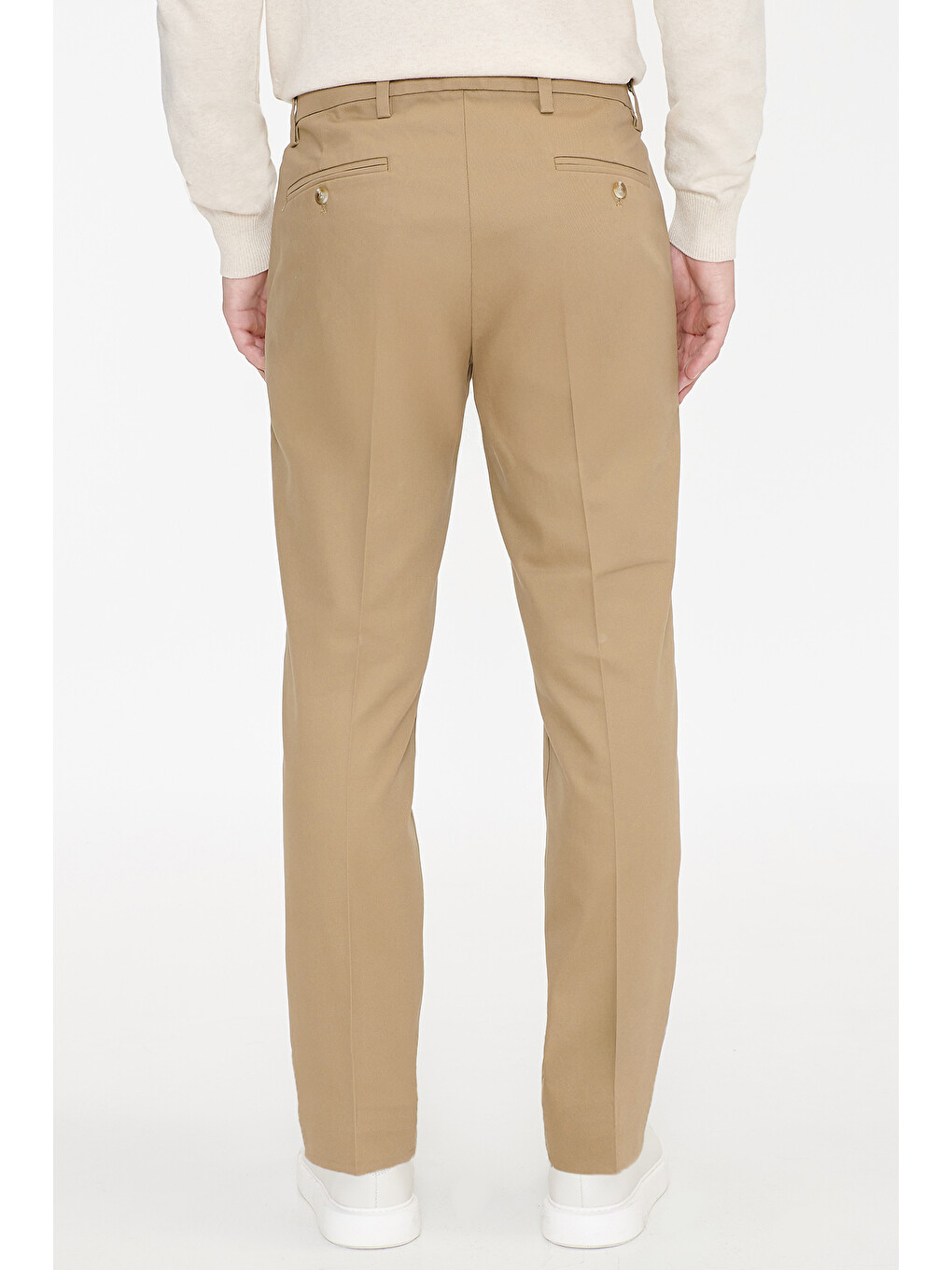 Erkek Bej Pamuklu Slim Fit Dar Kesim Yan Cepli Esnek Pantolon-4