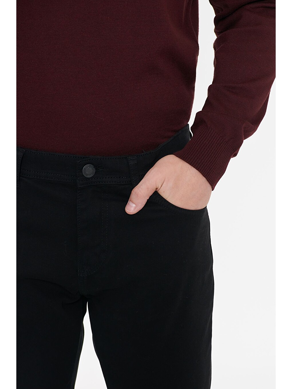 Erkek Siyah Pamuklu Slim Fit Dar Kesim 5 Cepli Esnek Casual Pantolon-3