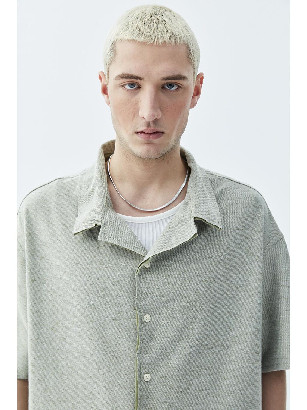 Oversize Keten Gömlek Haki-2