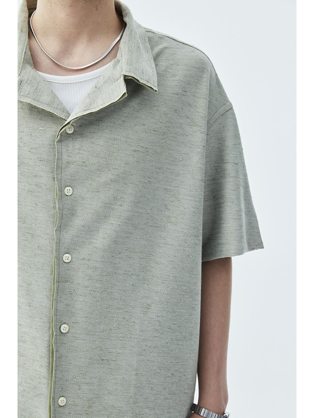 Oversize Keten Gömlek Haki-3
