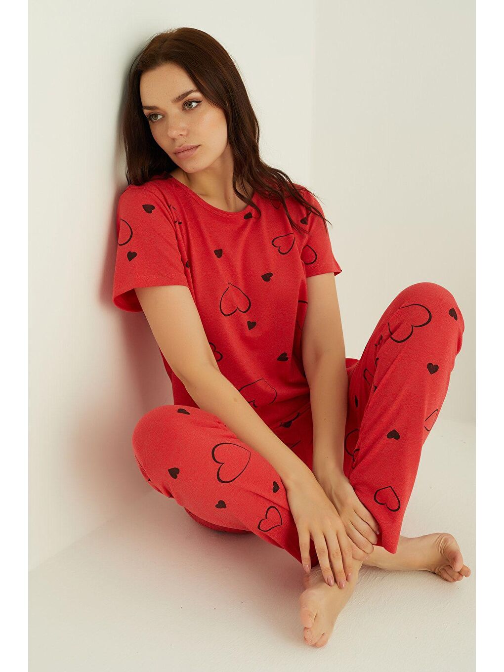 Kırmızı Pamuklu Pijama Takim