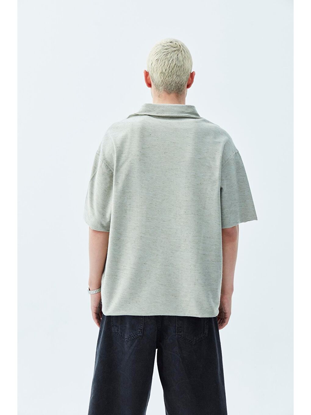 Oversize Keten Gömlek Haki-5