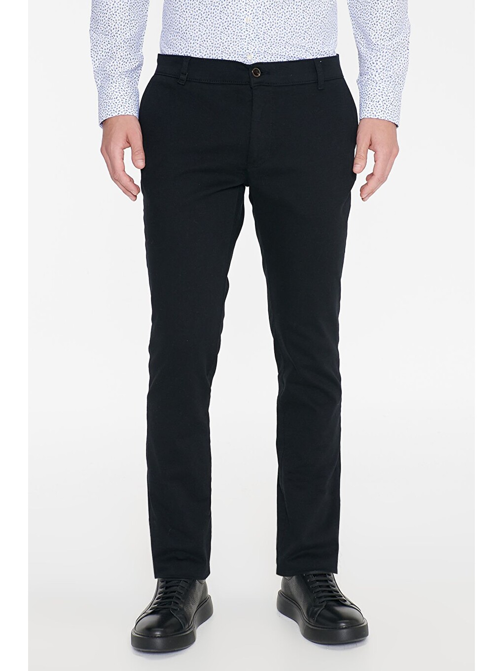 Erkek Siyah Pamuklu Slim Fit Dar Kesim Yan Cepli Armürlü Esnek Casual Pantolon-1