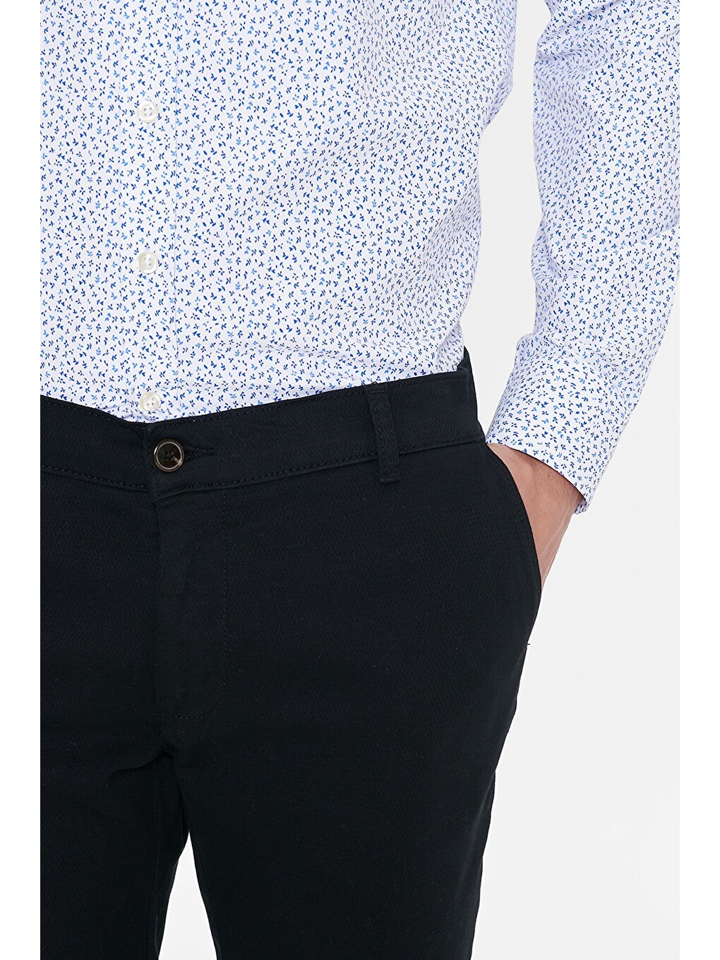 Erkek Siyah Pamuklu Slim Fit Dar Kesim Yan Cepli Armürlü Esnek Casual Pantolon-3