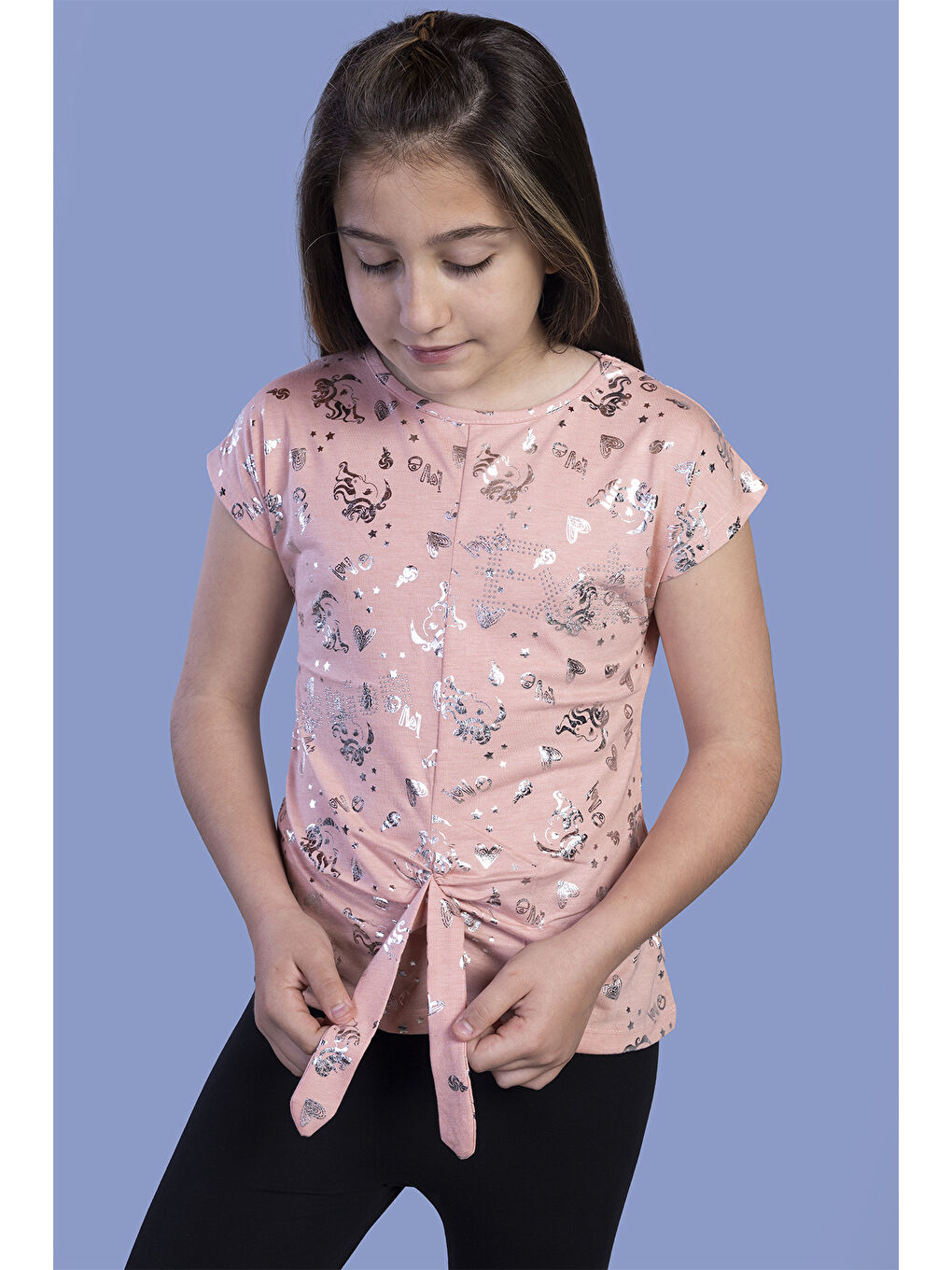 Pembe Kız Çocuk Varak Baskılı Tişört
