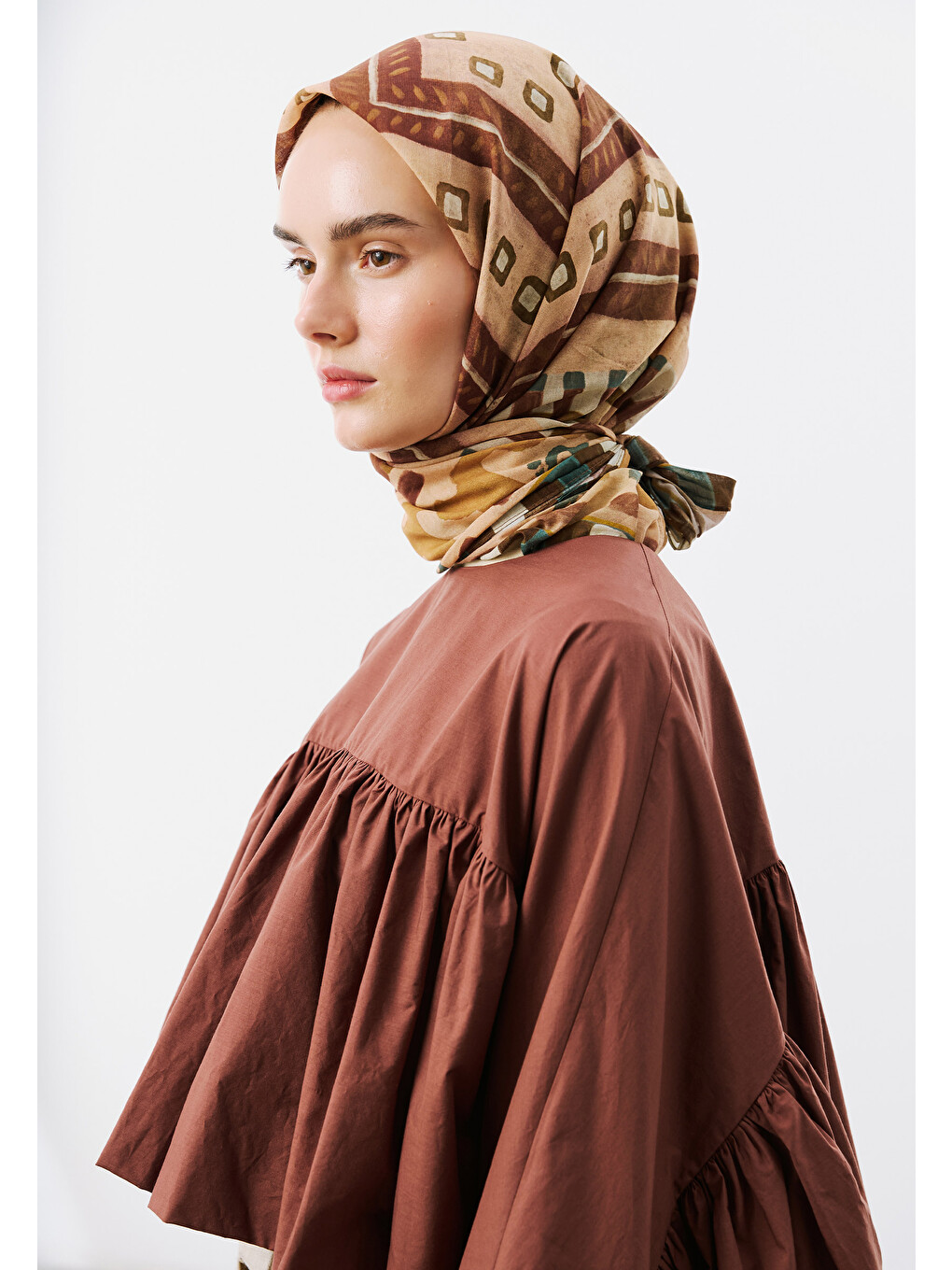 Pembe Abstract Flow Desen Vual Eşarp Somon-2