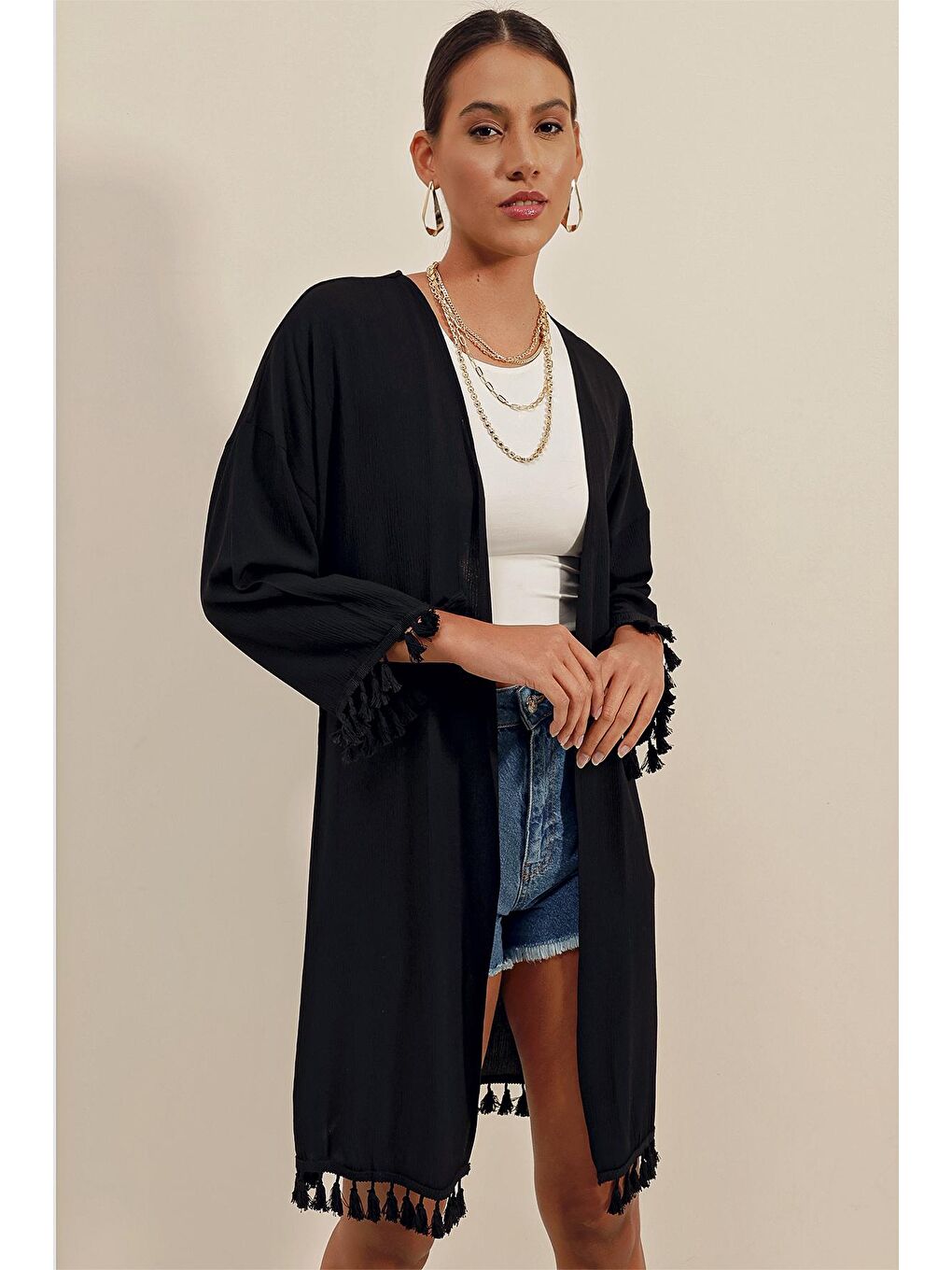 5833 Fırfırlı Kimonıo - Siyah-4