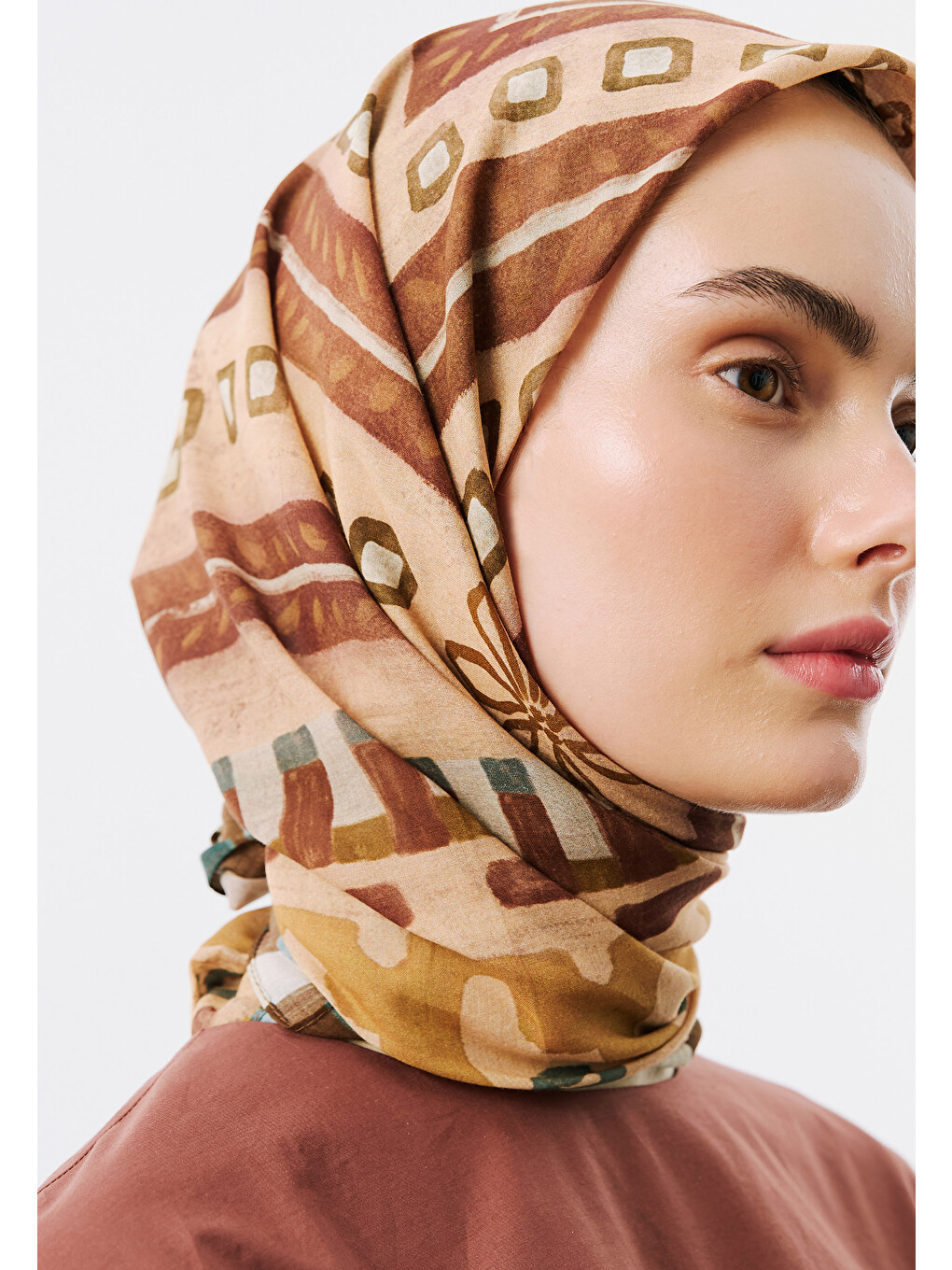 Pembe Abstract Flow Desen Vual Eşarp Somon-3