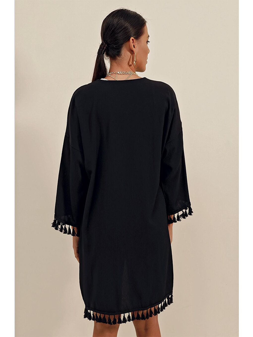 5833 Fırfırlı Kimonıo - Siyah-5