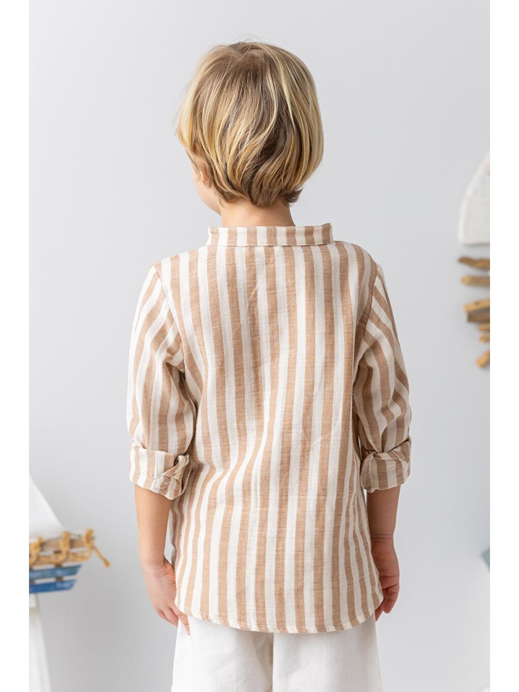 Erkek Bebek Hakim Yaka  Müslin Gömlek - Bej-1