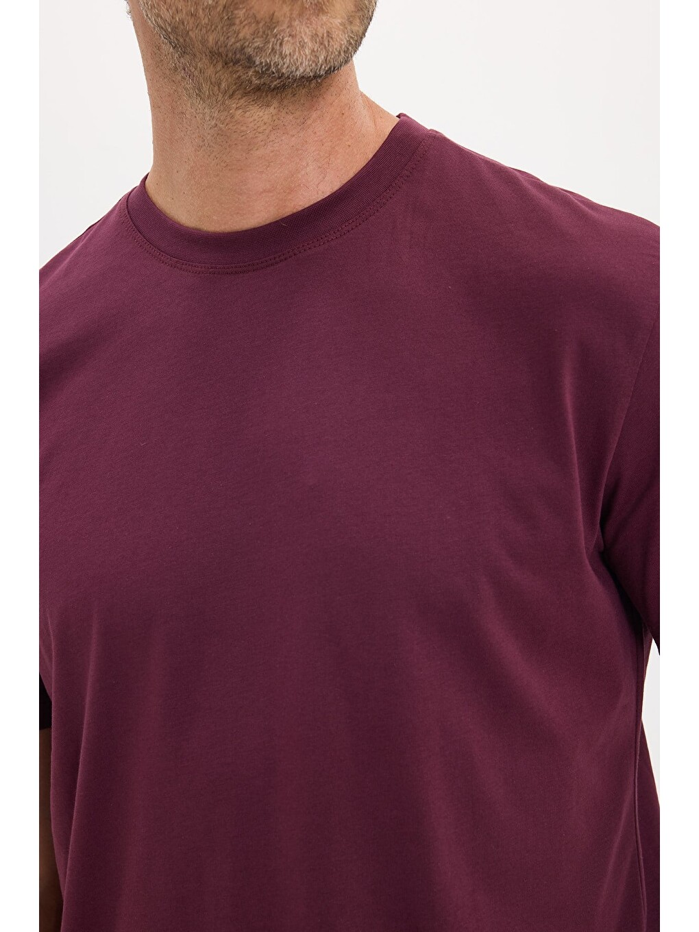 Erkek Loose Fit Rahat Kesim %100 Pamuk Yumuşak Dokulu Kısa Kollu Bordo Bisiklet Yaka Tişört-4