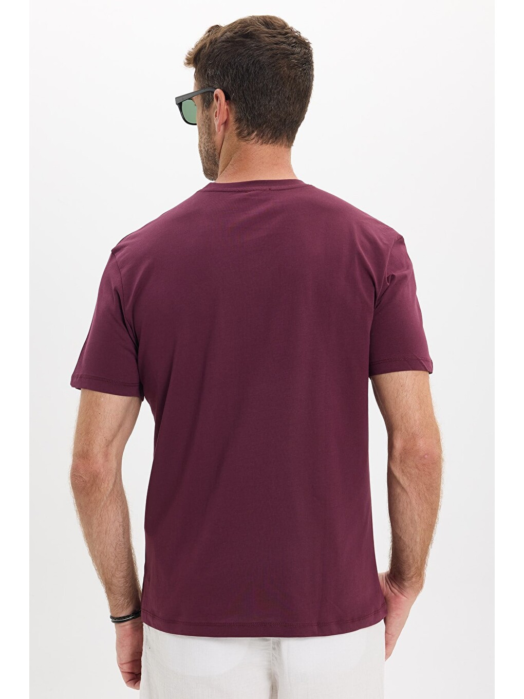 Erkek Loose Fit Rahat Kesim %100 Pamuk Yumuşak Dokulu Kısa Kollu Bordo Bisiklet Yaka Tişört-5