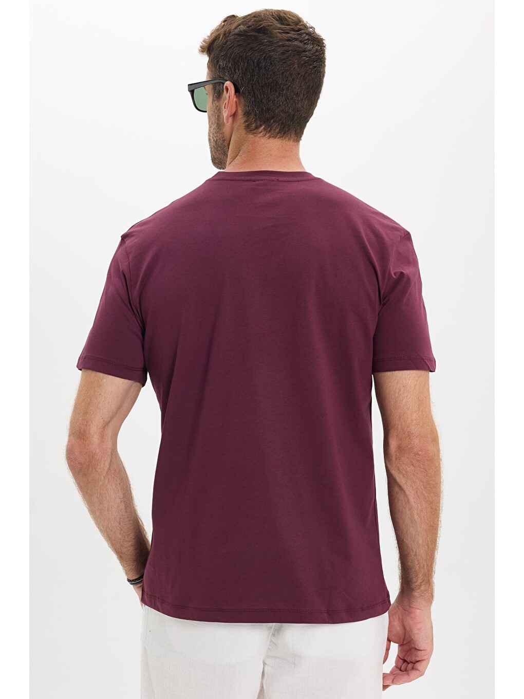 Erkek Loose Fit Rahat Kesim %100 Pamuk Yumuşak Dokulu Kısa Kollu Bordo Bisiklet Yaka Tişört-6