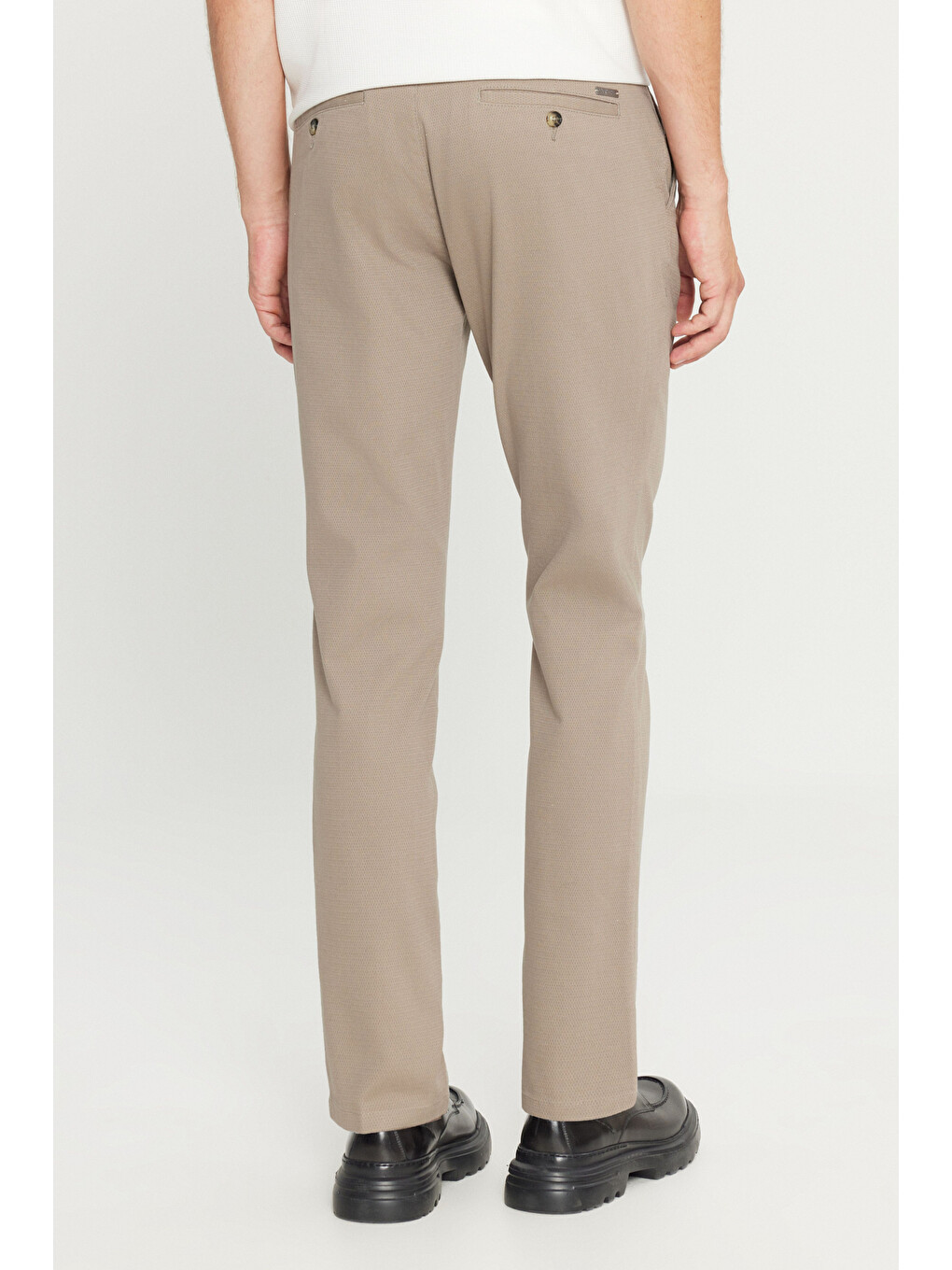 Erkek Bej Pamuklu Slim Fit Dar Kesim Yan Cep Armürlü Esnek Casual Pantolon-4
