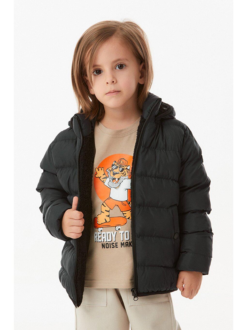 Siyah Cebi Çıtçıtlı Unisex Çocuk Şişme Mont-2