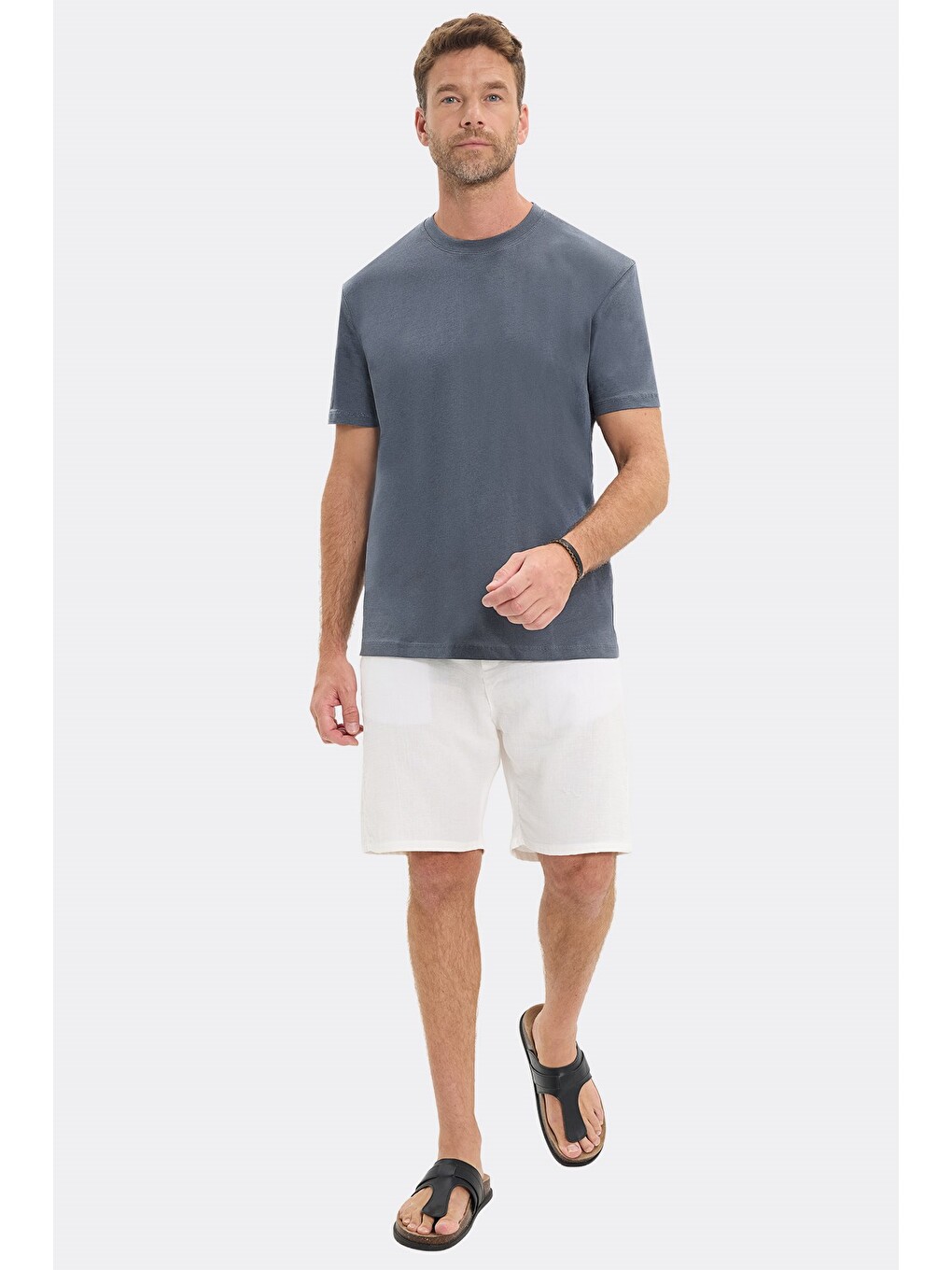 Erkek Loose Fit Rahat Kesim %100 Pamuk Yumuşak Dokulu Kısa Kollu Gri Bisiklet Yaka Tişört-1