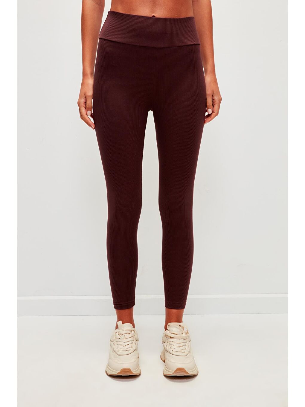 Dış Yüzeyi Fitilli İçi Şardonlu Düz Renk Tayt- Mürdüm-2