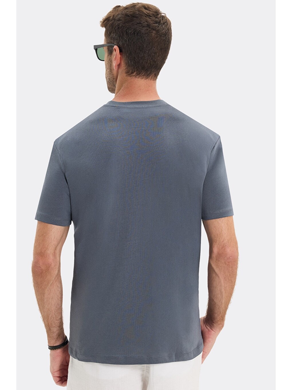 Erkek Loose Fit Rahat Kesim %100 Pamuk Yumuşak Dokulu Kısa Kollu Gri Bisiklet Yaka Tişört-6