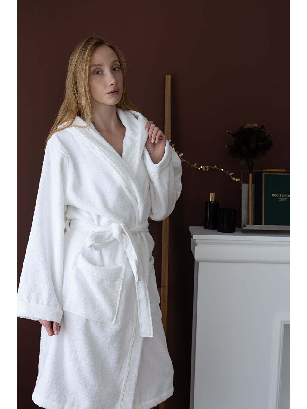Miro %100 Pamuk Kadın Bornoz Beyaz-1