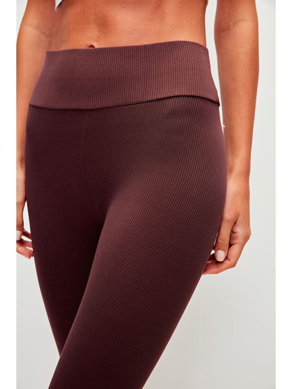 Dış Yüzeyi Fitilli İçi Şardonlu Düz Renk Tayt- Mürdüm-3