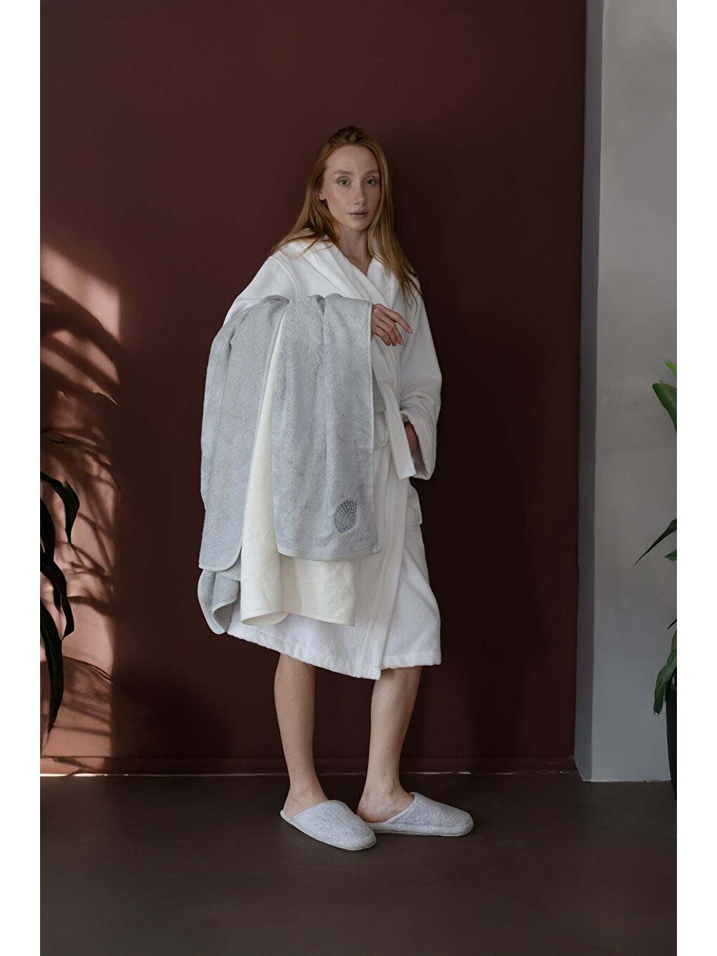 Miro %100 Pamuk Kadın Bornoz Ekru