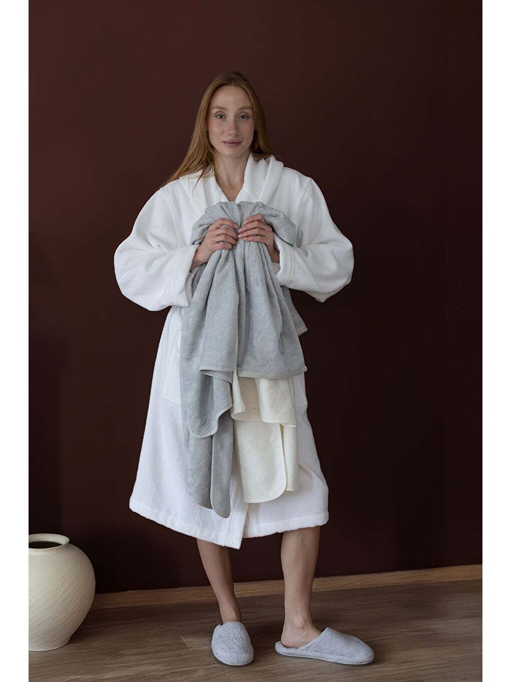 Miro %100 Pamuk Kadın Bornoz Ekru-1