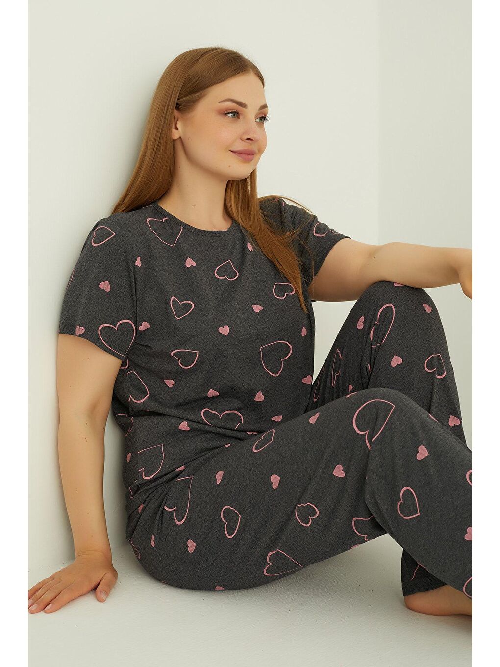 Antrasit Pamuklu Büyük Beden Pijama Takim
