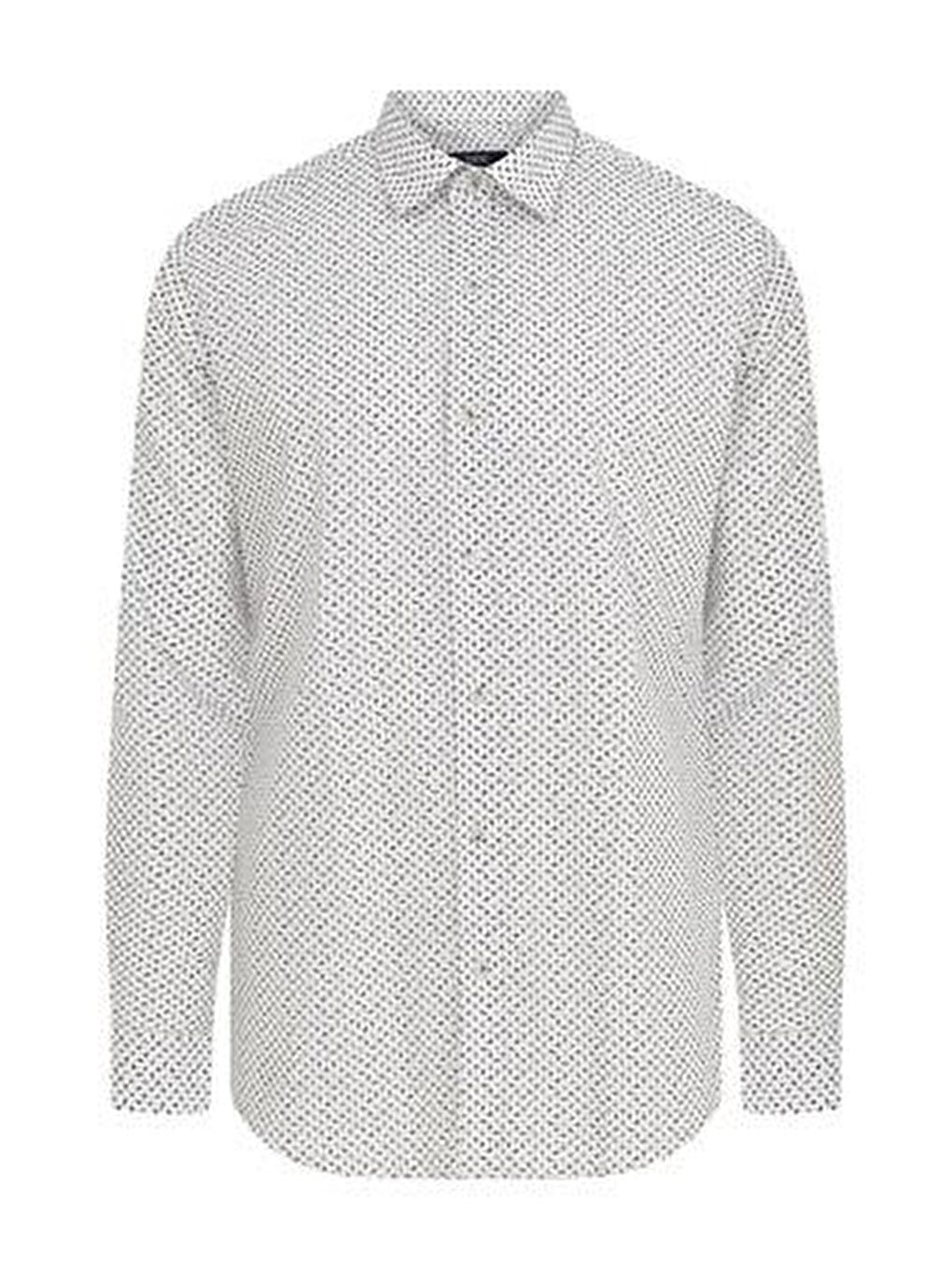 Bordo Slim Fit Baskılı 100% Pamuk Düğmeli Yaka Uzun Kollu Casual Gömlek-3