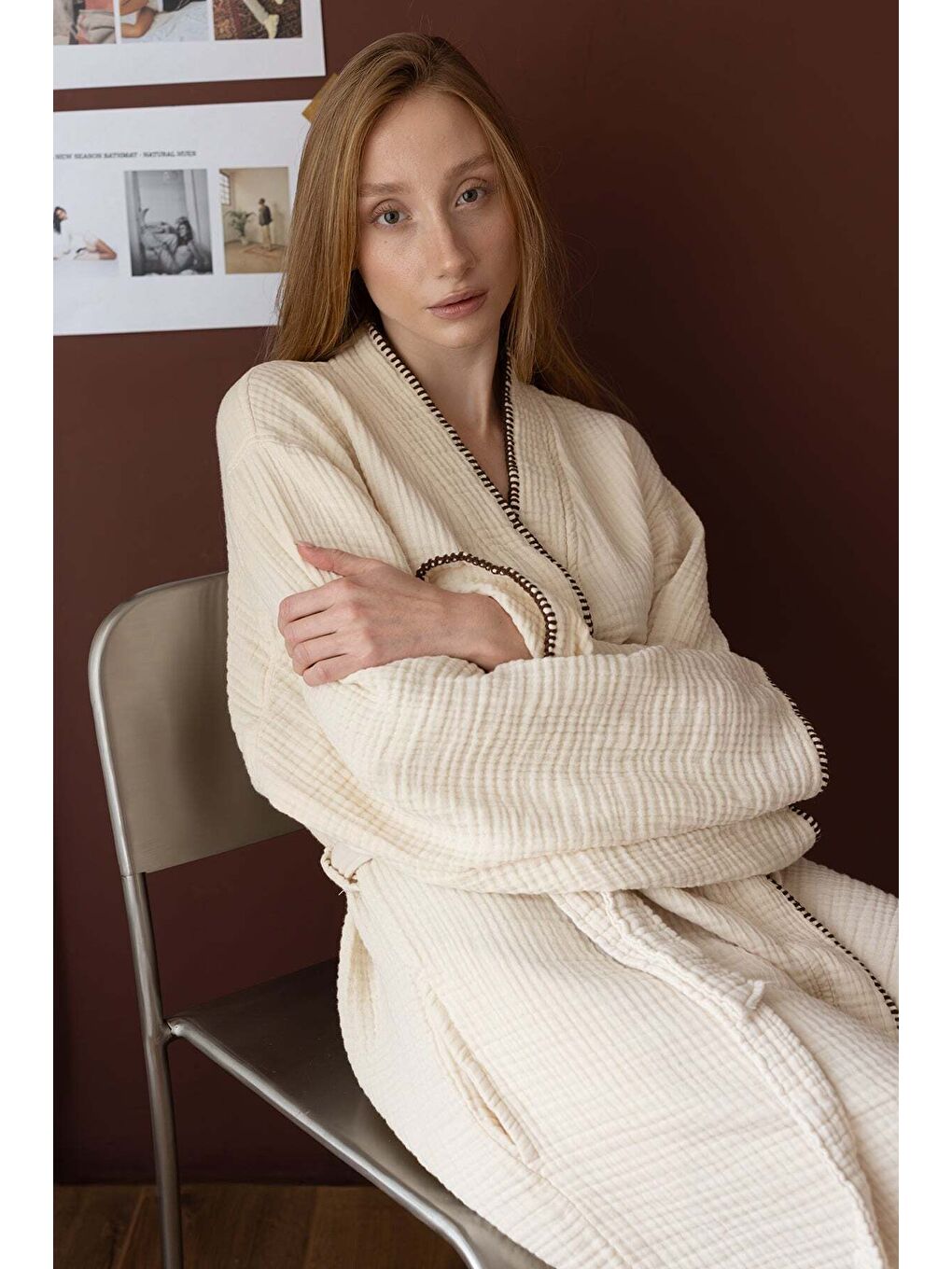 Loom 4 Katlı Çoban Dikşili Kadın Bornoz Kum Bej-1