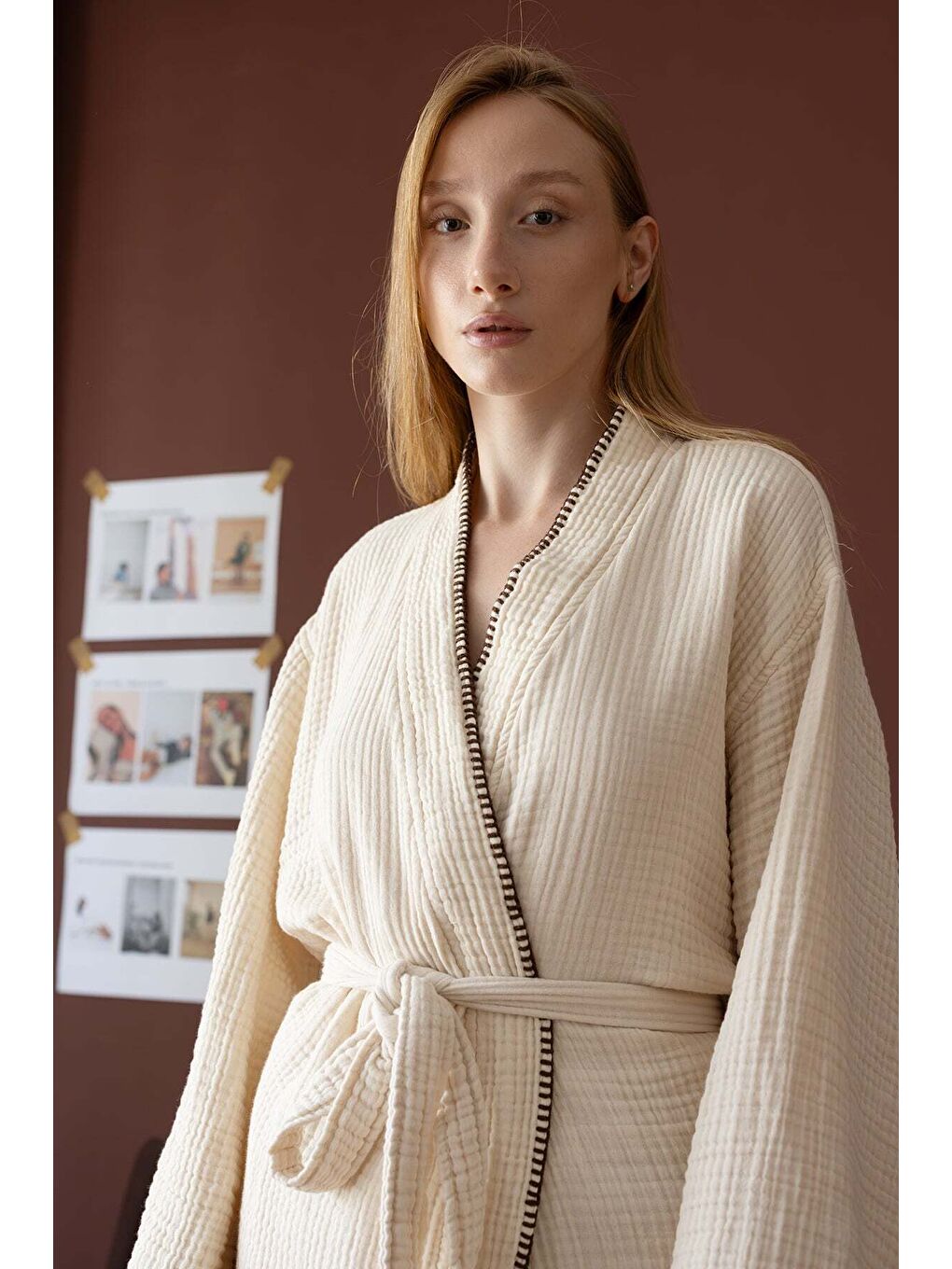 Loom 4 Katlı Çoban Dikşili Kadın Bornoz Kum Bej-2