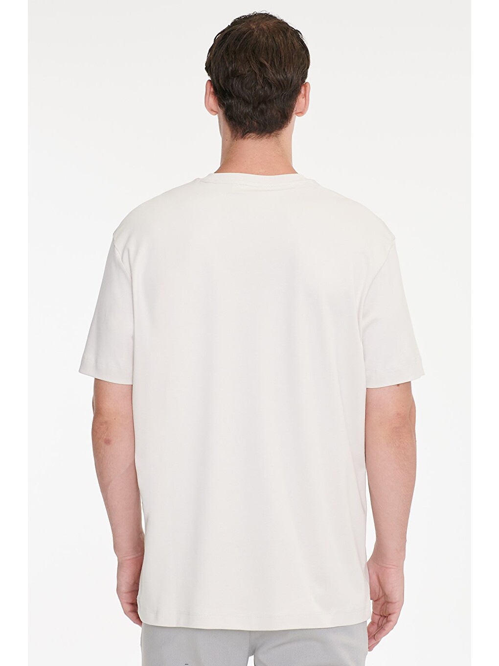 Bej Erkek Taş %100 Pamuk Modern Fit Normal Kesim Bisiklet Yaka Tişört-4