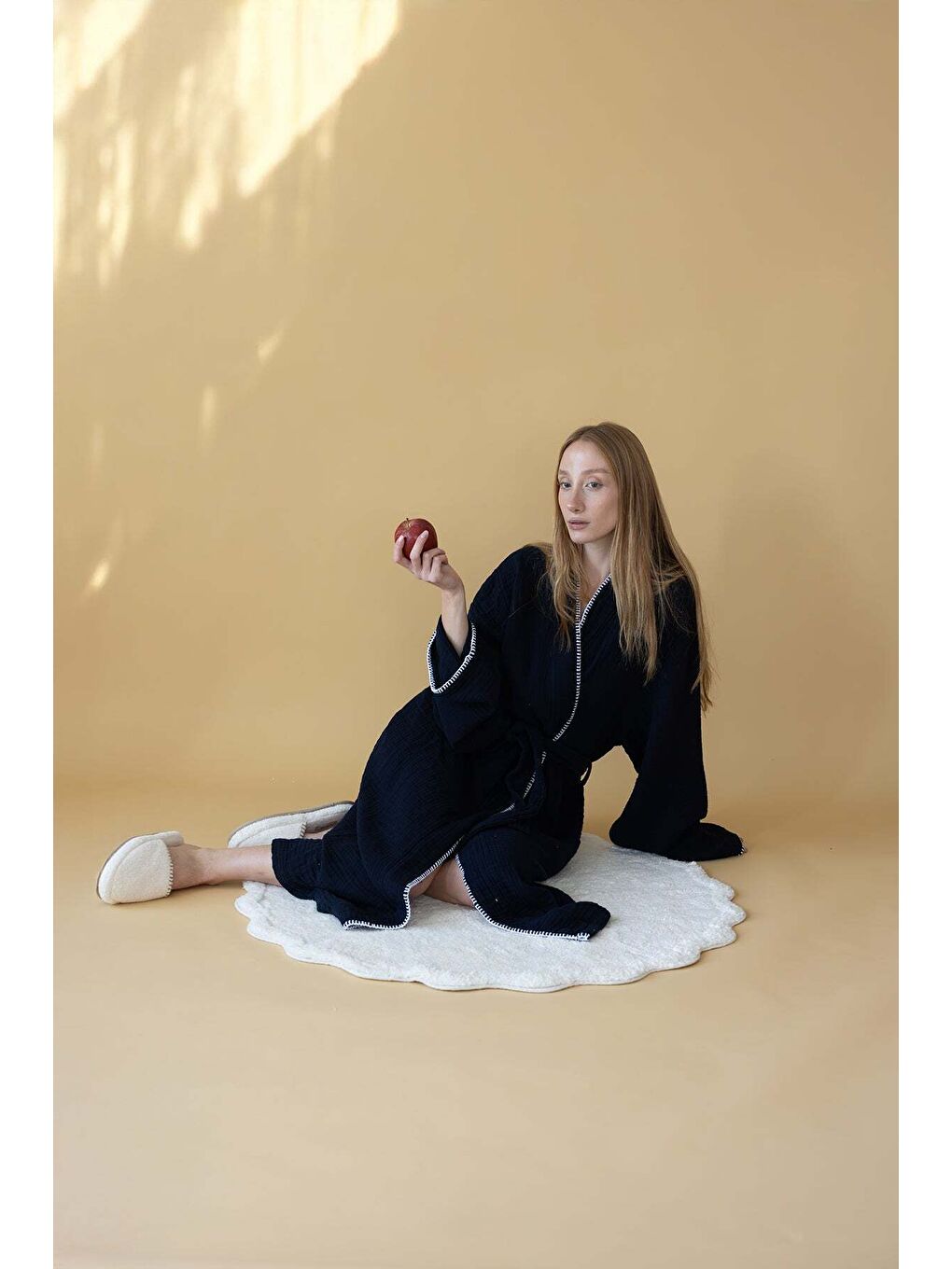 Loom 4 Katlı Çoban Dikşili Kadın Bornoz Lacivert-1