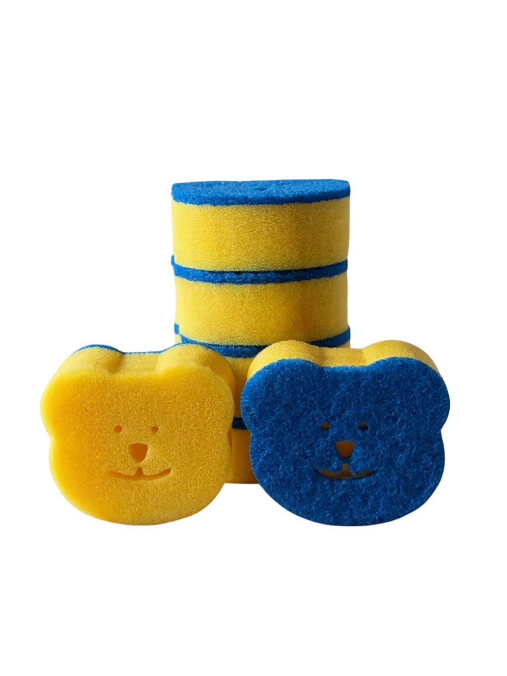 Sponge Çift Taraflı Gülen Yüz Çok Amaçlı Sihirli Bulaşık Süngeri Sarı Lacivert  2 Adet-2