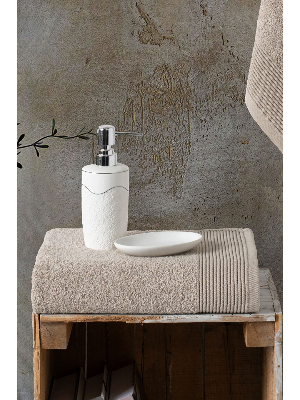 Bej Royal Serisi 2’li Havlu Seti – 50x90 & 90x150 cm, 500 gsm Premium-1