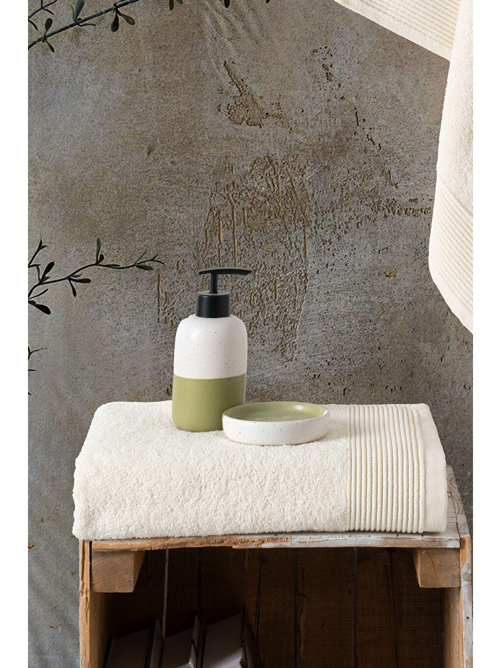 Ekru Royal Serisi 2’li Havlu Seti – 50x90 & 90x150 cm, 500 gsm Premium-1