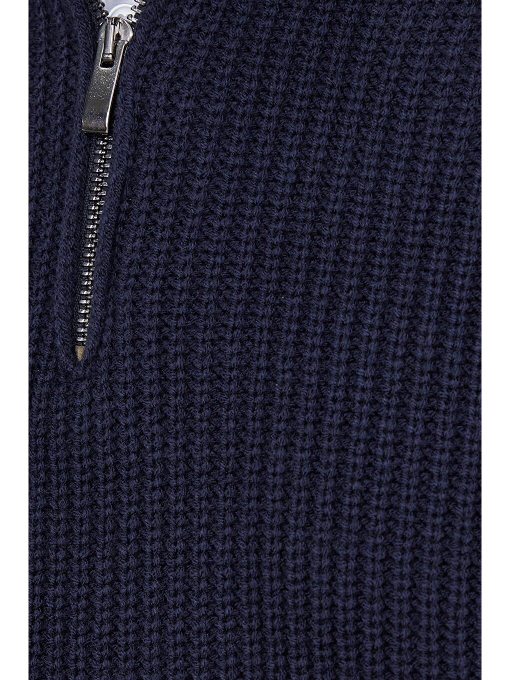 Erkek Slim Fit Dar Kesim Fermuarlı Lacivert Dik Yaka Triko Kazak-5