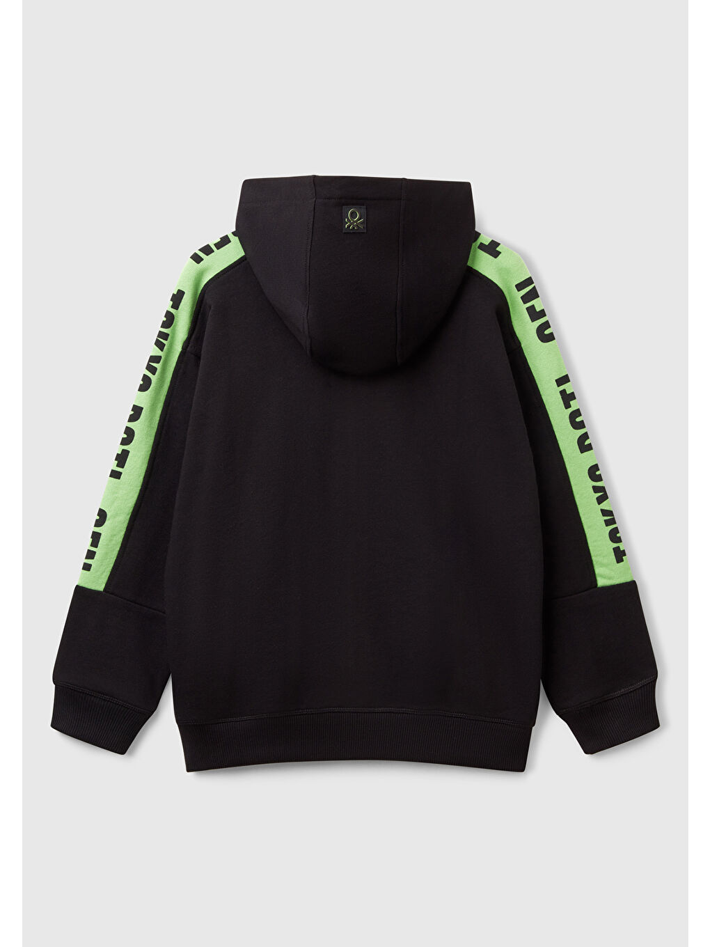 Erkek Çocuk Siyah Kolları Baskı Şerit Detaylı Fermuarlı Kapüşonlu Sweatshirt-1