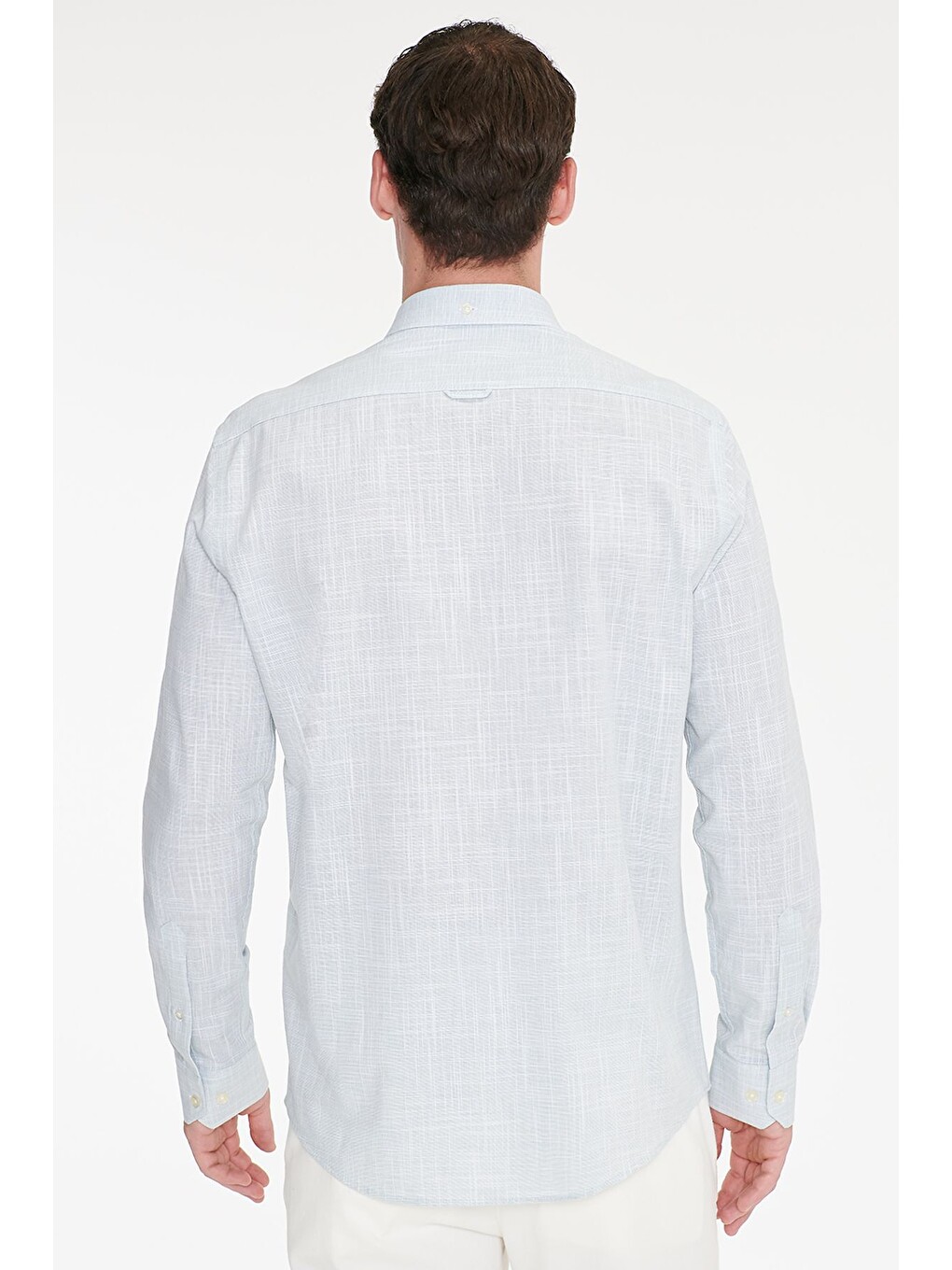 Erkek Haki %100 Pamuk Slim Fit Dar Kesim Düğmeli Yaka Armürlü Flamlı Gömlek-5