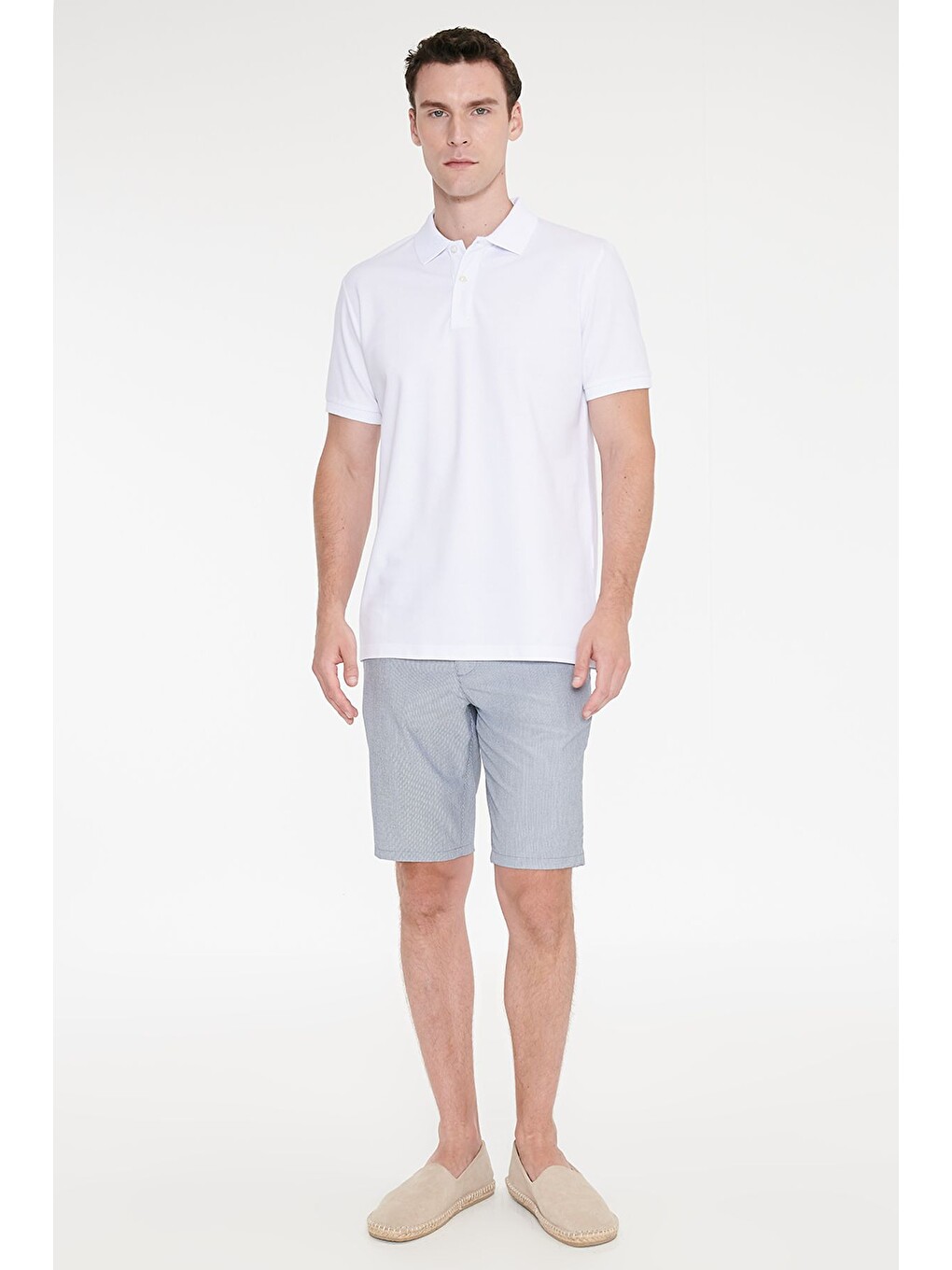 Erkek Beyaz Slim Fit Dar Kesim %100 Pamuk Polo Yaka Kısa Kollu Tişört-1