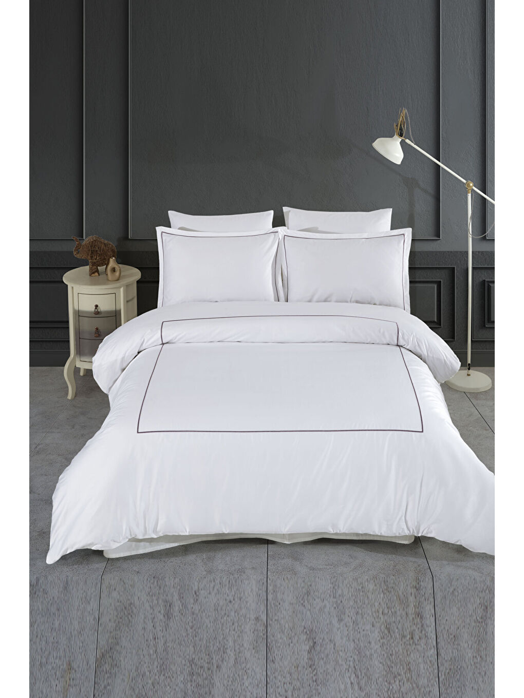 Beyaz Marmaris Serisi Kızılbük – Çift Kişilik 300 TC Nakışlı Pamuk Saten Nevresim Takımı-1