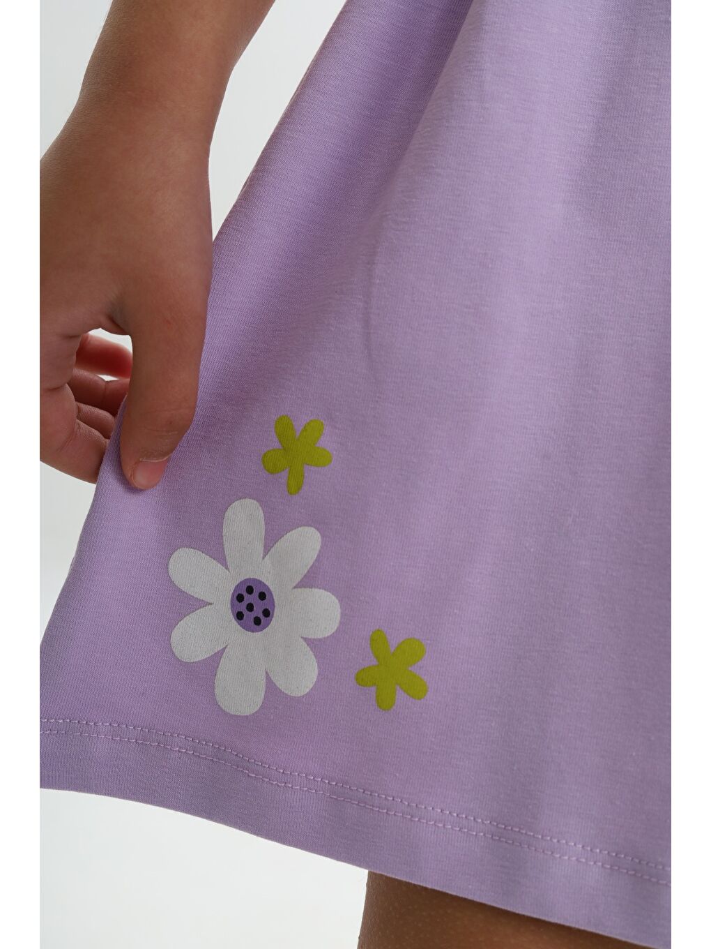 Lila Kız Çocuk Tavşan Çiçek Baskılı Elbise-2