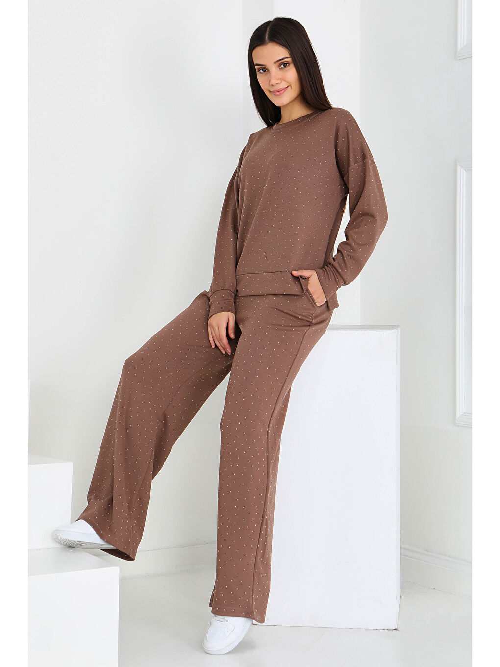 Bej Taşlı Modal İkili Takım Vizon - 27868-VIZON-3