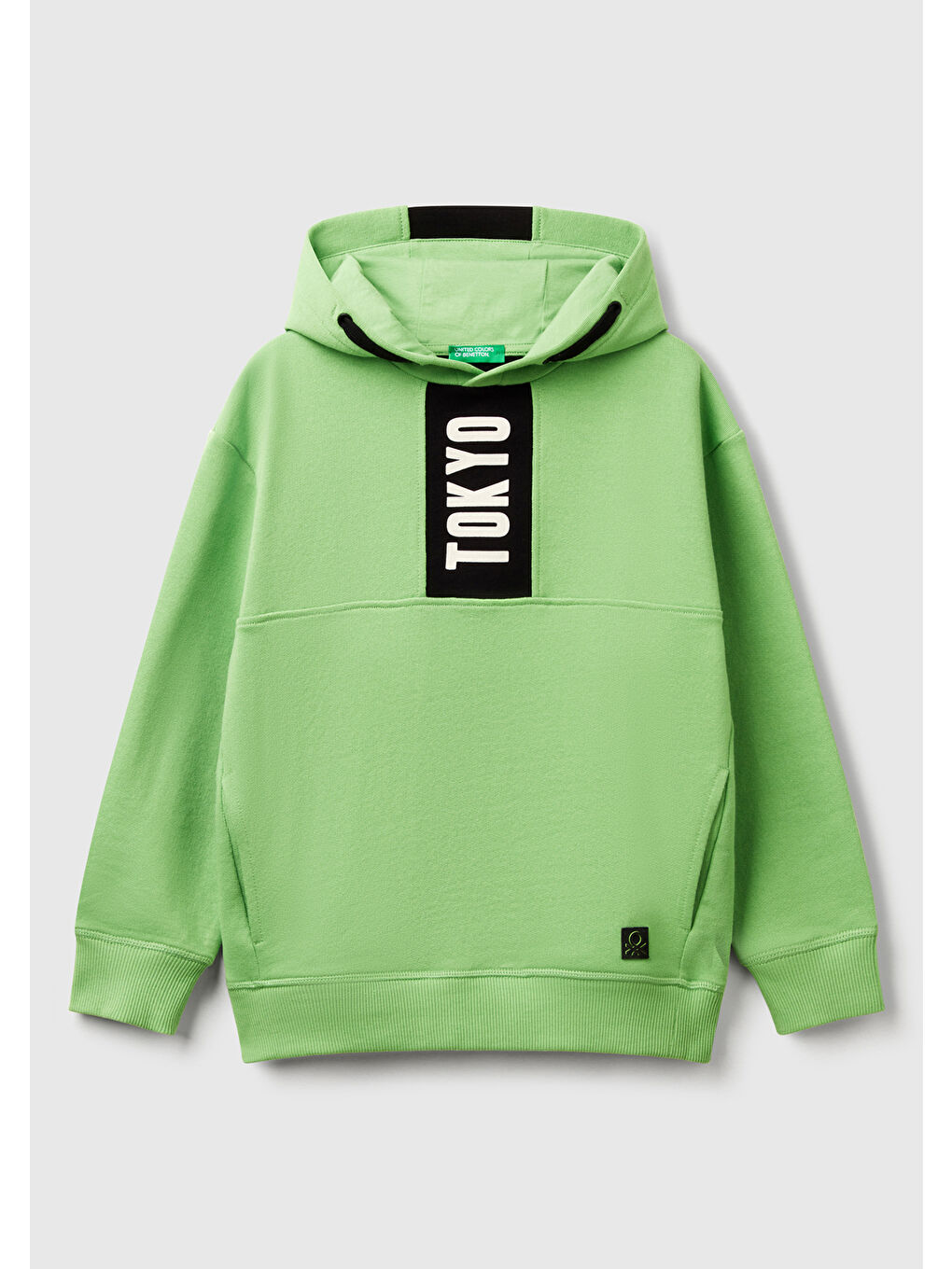 Erkek Çocuk Fıstık Yeşili Baskı Şerit Detaylı Logo Etiketli Kapüşonlu Sweatshirt