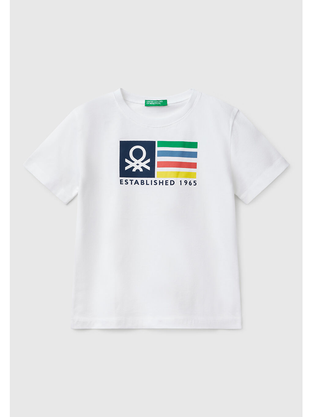 Erkek Çocuk Beyaz Benetton Logo Baskılı Tişört